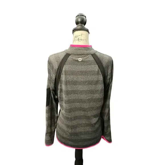 Avia Women’s Gray Striped Long Sleeve Quarter-Zip Pullover Top Size Large - Picture 3 of 11